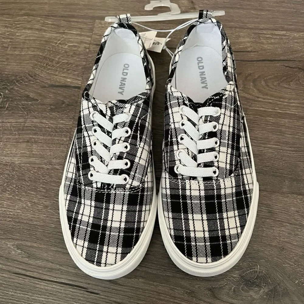 Gender-Neutral Flannel Plaid Lace-Up Sneakers for Kids